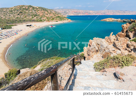 Aerial view on Vai palm beach in Crete island. Day foto. 61455673
