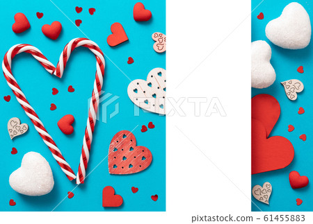 valentines day love Flat lay background, hearts, candies. valentines day love Flat lay background, hearts, candies. 61455883