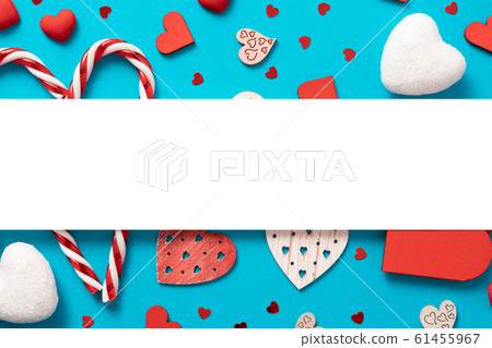 valentines day love Flat lay background, hearts, candies. valentines day love Flat lay background, hearts, candies. 61455967