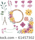 Set of flowers and leaves gather in the shape of wreath and corner. 61457302