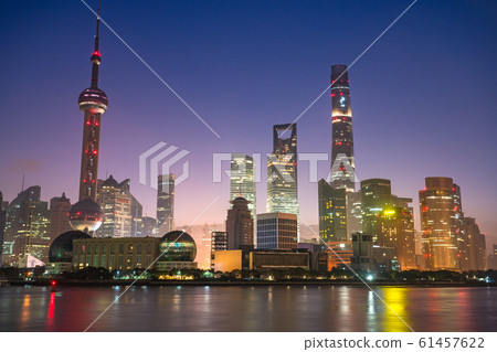 "Shanghai" Dawn on the Bund, Lujiazui skyscraper 61457622