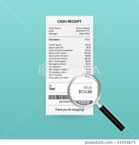 Receipt icon with magnifying glass. Studying 61458675