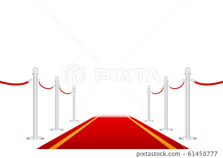 Red carpet with red ropes on golden stanchions. 61458777
