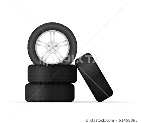 Realistic shining disk car wheel tyre set. Vector 61459065