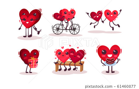 Two Hearts Cartoon Character Doing Funny Activities Together Vector Set Two Hearts Cartoon Character Doing Funny Activities Together Vector Set 61460877