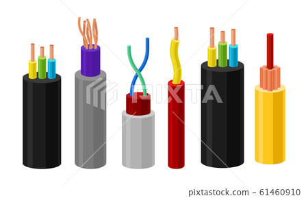 Electric Cables Vector Set. Colorful Electric Wires in Braid Collection 61460910