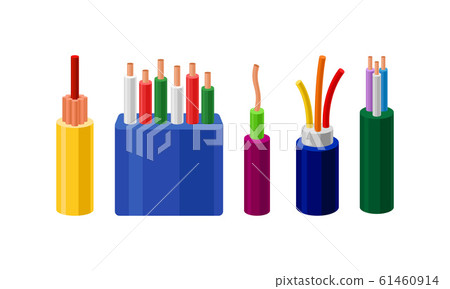 Electric Cables Vector Set. Colorful Electric Wires in Braid Collection 61460914