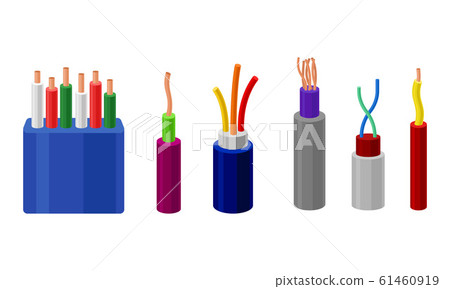 Electric Cables Vector Set. Colorful Electric Wires in Braid Collection Electric Cables Vector Set. Colorful Electric Wires in Braid Collection 61460919