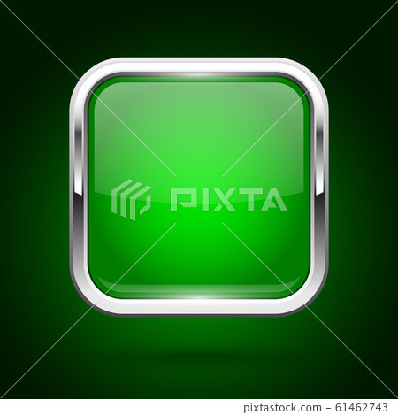 Green glass button with metal frame. Square...-插圖素材 [61462743] - PIXTA圖庫