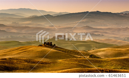 Tuscan Farmland with Villas and Villages at Dawn 61463651