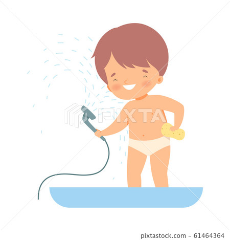 Little Boy Having Shower in Bathroom on His Own Vector Illustration Little Boy Having Shower in Bathroom on His Own Vector Illustration 61464364