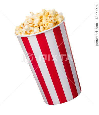 Paper striped bucket with popcorn isolated on white background Paper striped bucket with popcorn isolated on white background 61464380