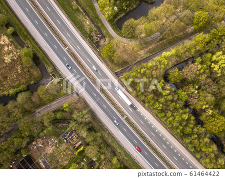 Aerial view of four lane motorway 61464422