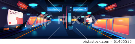 Train in metro station interior at night time Train in metro station interior at night time 61465555