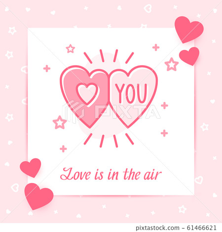 Two heart valentine card Love you text icon vector 61466621