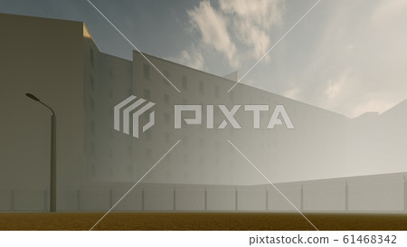 old prison in the fog 3d rendering 61468342