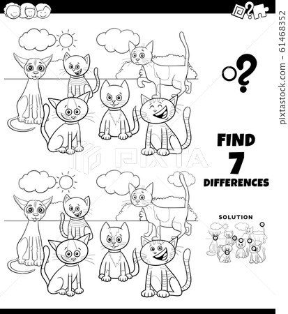differences coloring game with comic cats group-插圖素材 [61468352] - PIXTA圖庫