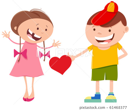 valentine card with cute cartoon girl and boy 61468377