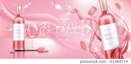 Rose wine bottle and glass mockup promo banner Rose wine bottle and glass mockup promo banner 61468774
