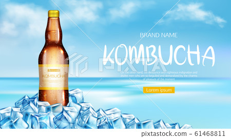 Kombucha bottle mockup ad banner, fresh tea drink 61468811
