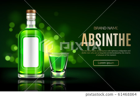 Absinthe bottle and shot glass mock up banner, Absinthe bottle and shot glass mock up banner, 61468864
