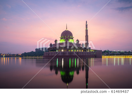 Putrajaya mosque or pink mosque with lake between Putrajaya mosque or pink mosque with lake between 61469487