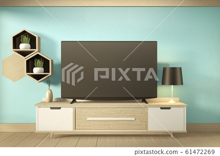 Tv shelf in mint room modern tropical style - 61472269