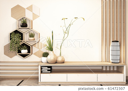 Hexagon Shelf and tiles on wall and cabinet wooden Hexagon Shelf and tiles on wall and cabinet wooden 61472307