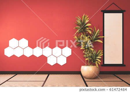 Lush lava empty room with hexagon light on wall Lush lava empty room with hexagon light on wall 61472484