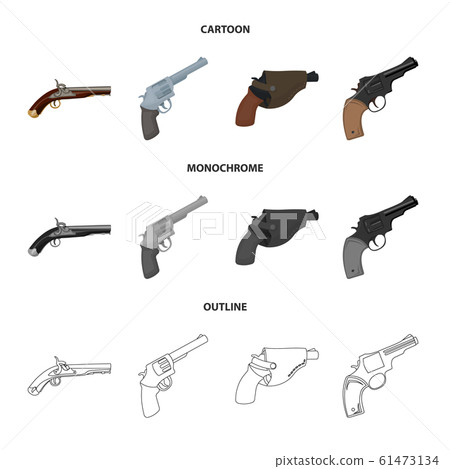Isolated object of revolver and pistol icon. Set of revolver and trigger stock vector illustration. Isolated object of revolver and pistol icon. Set of revolver and trigger stock vector illustration. 61473134