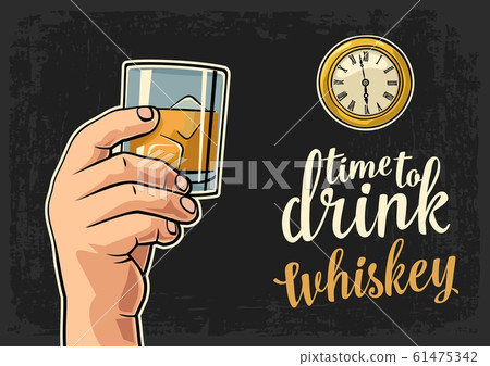 Male hand holding glass whiskey and antique pocket Male hand holding glass whiskey and antique pocket 61475342