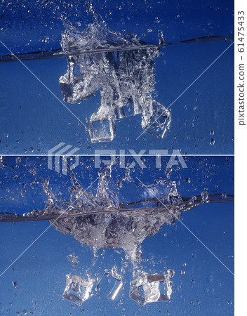 collage Ice cubes splashing into water, close-up collage Ice cubes splashing into water, close-up 61475433