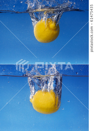 collage Whole lemon dropped in water against collage Whole lemon dropped in water against 61475435