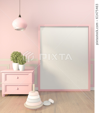 Modern Pink chidren room interior minimal design. Modern Pink chidren room interior minimal design. 61475463