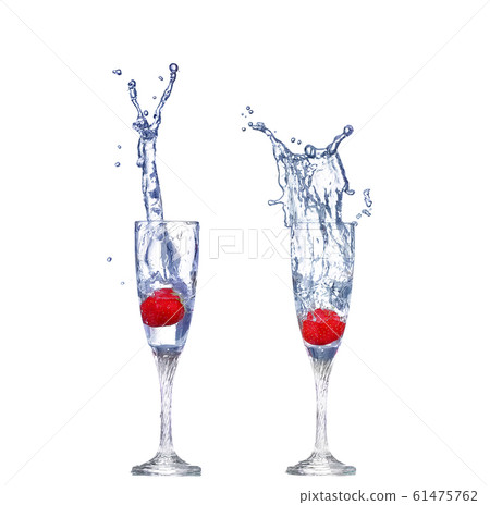 collage  Strawberry splash in a cocktail glass on 61475762