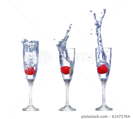 collage  Strawberry splash in a cocktail glass on 61475764