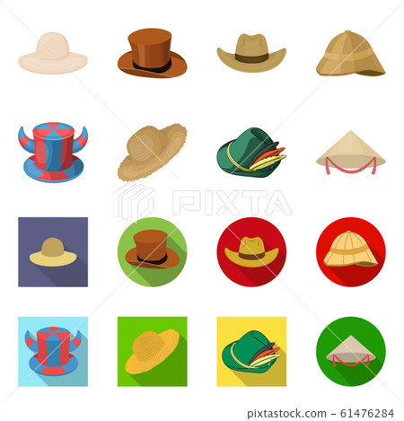Vector illustration of hat and cap icon. Collection of hat and model stock vector illustration. Vector illustration of hat and cap icon. Collection of hat and model stock vector illustration. 61476284