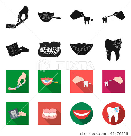Vector illustration of tooth and happy icon. Set of tooth and whitening stock vector illustration. 61476336