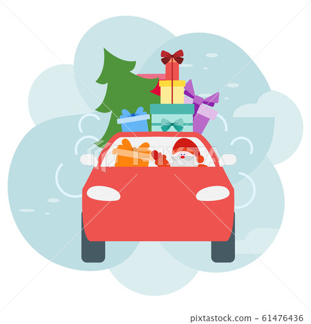 Happy New year Merry Christmas tree Santa car gift 61476436