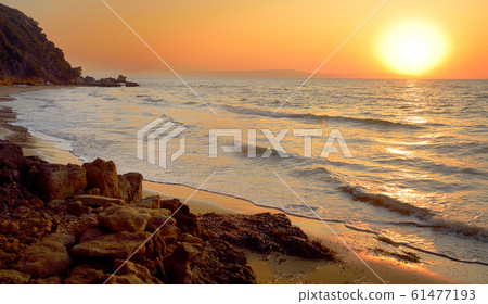 Amazing sunset over Ionian sea in Kyllini, west Amazing sunset over Ionian sea in Kyllini, west 61477193