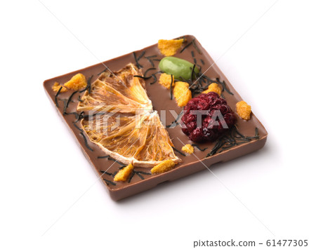Craft chocolate bar with dry orange and blackberry Craft chocolate bar with dry orange and blackberry 61477305