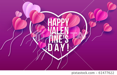 Happy Valentines Day card vector PAPER ART 61477622
