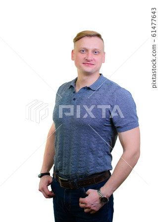 portrait of a handsome young man in t-shirt isolated on white background portrait of a handsome young man in t-shirt isolated on white background 61477643