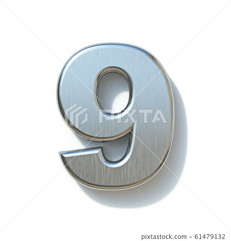 Brushed metal font Number 9 NINE 3D 61479132