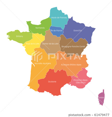 Regions of France. Map of regional country administrative divisions. Colorful vector illustration Regions of France. Map of regional country administrative divisions. Colorful vector illustration 61479477