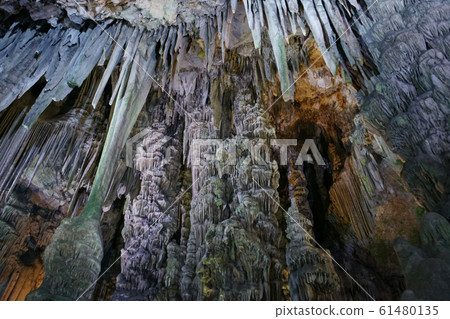 Illuminated limestone cave -The Rock in Gibraltar- 61480135