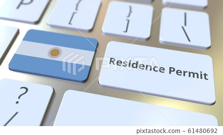 Residence Permit text and flag of Argentina on the buttons on the computer keyboard. Immigration related conceptual 3D rendering 61480692