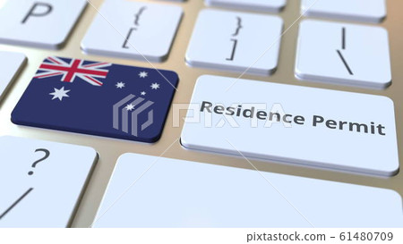 Residence Permit text and flag of Australia on the buttons on the computer keyboard. Immigration related conceptual 3D rendering 61480709