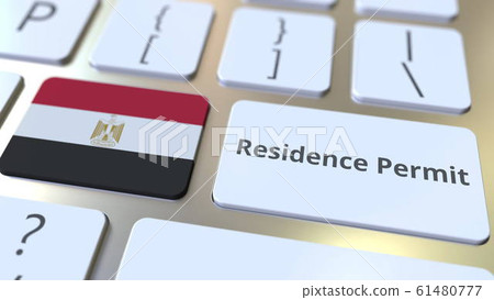 Residence Permit text and flag of Egypt on the buttons on the computer keyboard. Immigration related conceptual 3D rendering 61480777