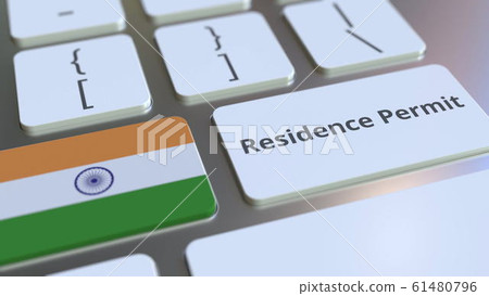 Residence Permit text and flag of India on the buttons on the computer keyboard. Immigration related conceptual 3D rendering 61480796